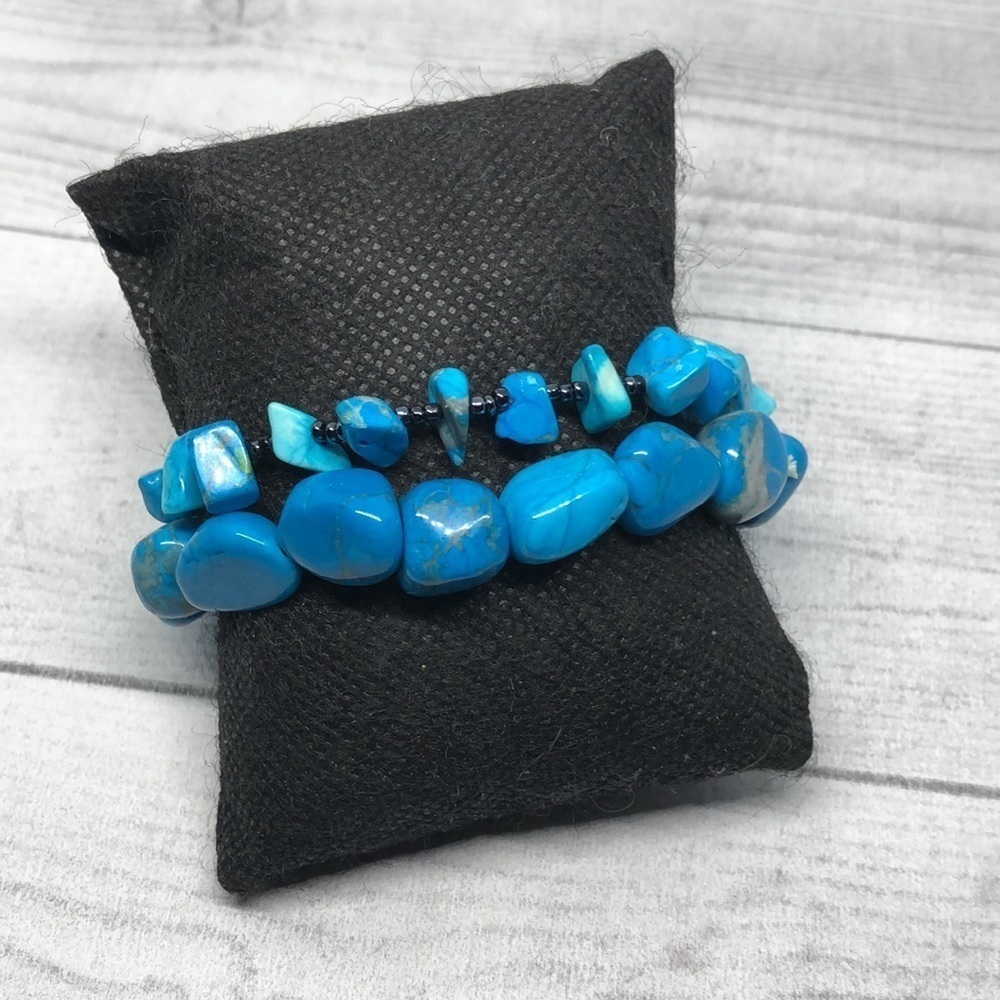 Bundle lot 2 boho southwestern artisan stone bracelets layering stack.